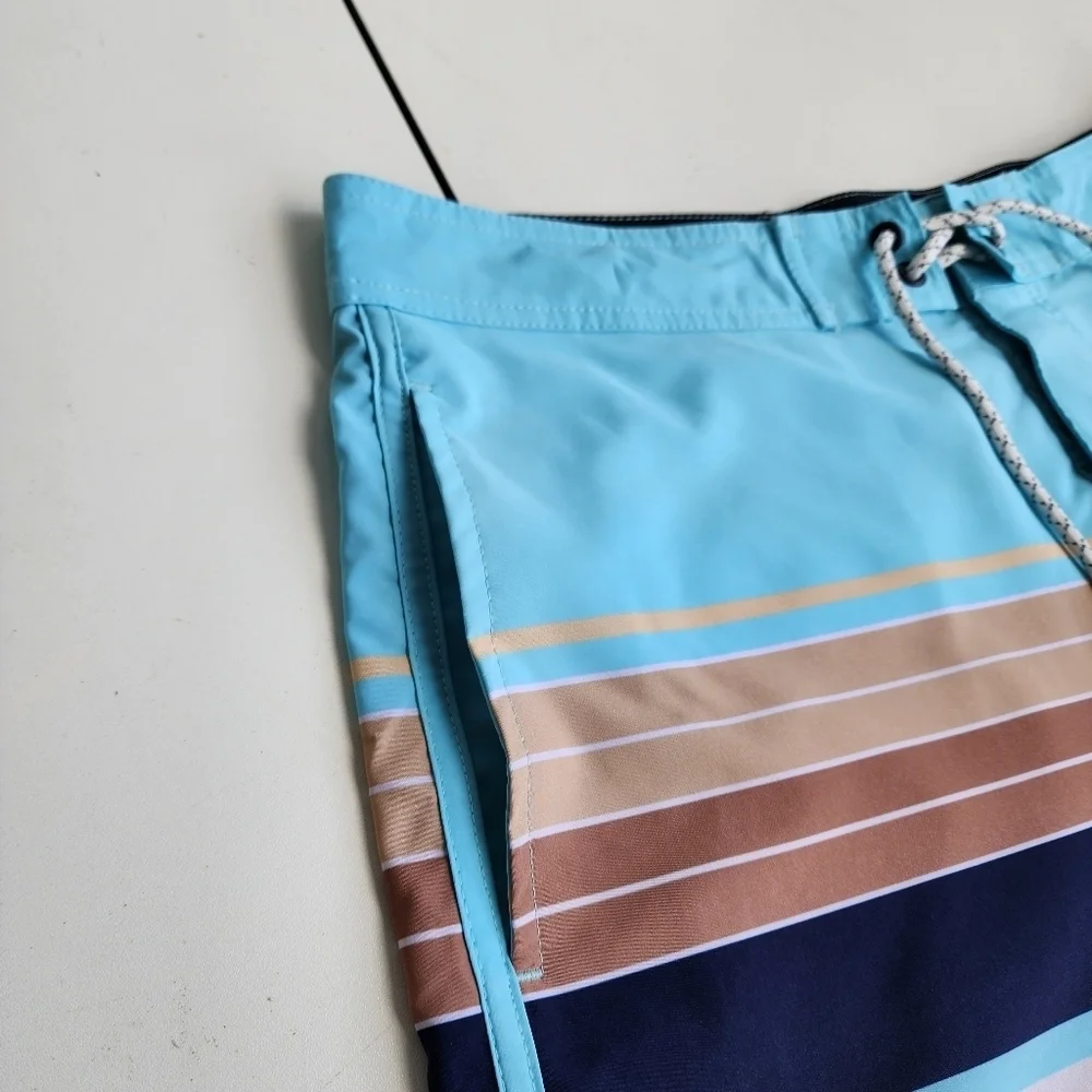 Compaund Men's Quick-Dry Swim Trunks Beach Board Shorts White Aqua Brown Sz 33